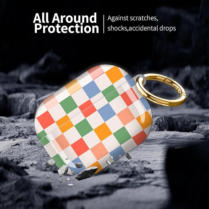 Compatible with AirPod Pro 3 (2025),Cute Case Cover for Women & Men, Full Protection Shockproof Hard Case with Keychain, Wireless Charging Case Accessories(Colorful Plaid)