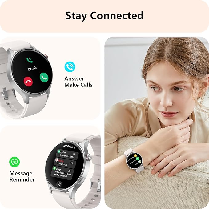 Smart Watch for Women, Answer/Make Call, AMOLED Ultra-Clear Screen Activity Trackers with Heart Rate/Sleep/SpO2 Monitor, Smartwatch for iPhone/Samsung/Android, 110+ Sport Modes, 3ATM Waterproof