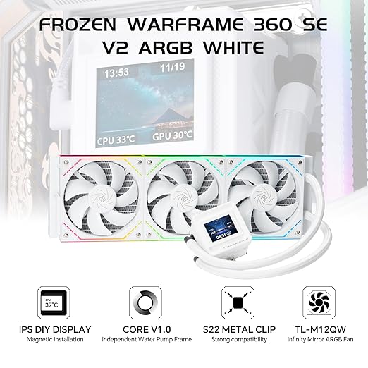 Thermalright FW360 SE ARGB V2 360mm AIO CPU Liquid Cooler, 2" LCD Screen, TL-M12Q 2000RPM Daisy-Chain Fans, for AM4/AM5 & Intel LGA 1700/1851, White