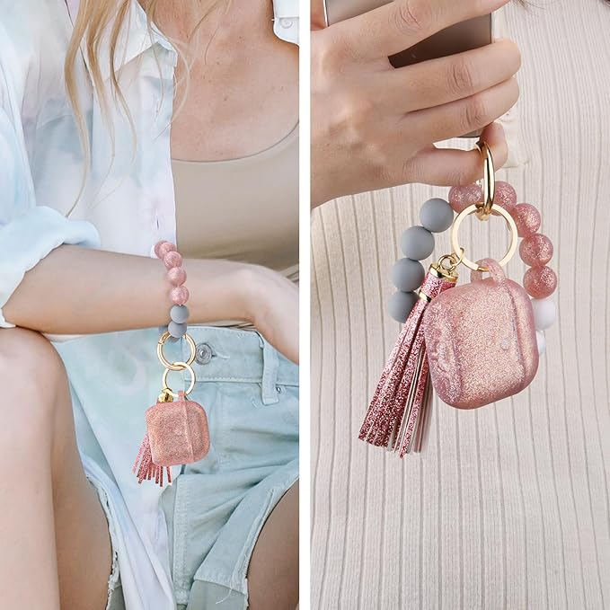Filoto Compatible with AirPods 4 Case, Cute Compatible with AirPods 4 Case Cover for Women Girls, Silicone Protective Case with Bracelet Keychain(Rose Gold)