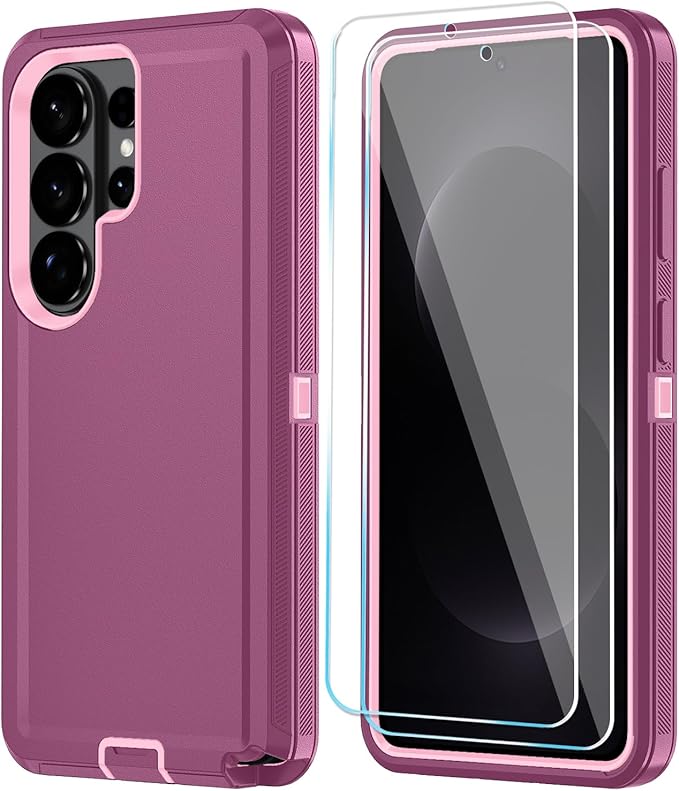 ONOLA Phone Case for Samsung Galaxy S26 Ultra Case with HD Screen Protector, Heavy Duty Shockproof & Dropproof 3-Layer Cover Phone Case for Galaxy S26 Ultra 6.9'',WineRedPink