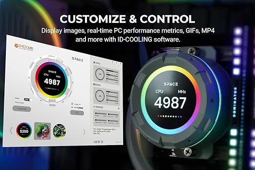 ID-COOLING SL240 White CPU Liquid Cooler with Display, Customizable 2.1" LCD Display for Images or Performance Metrics, 240mm AIO Cooler, Dual AF127 ARGB Fans, Fits Intel/AMD