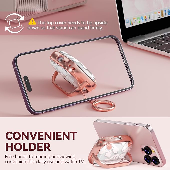 Inesore for AirPods Pro 3 Case 2025 with Lock, for Women Girly Floral Clear Case Compatible with Apple Airpods Pro 3rd Generation Cover, with Phone Stand,Keychain & Cleaner Kit -White Lily