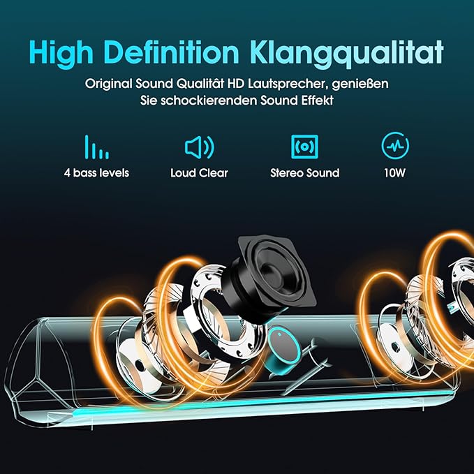 Computer Speakers for Desktop PC,Computer Sound bar,2600mAh PC Soundbar,Bass Boost,HiFi Stereo Bluetooth Desktop Speakers with Touch Buttons for Laptops,Phone,Great for Gamers,Families