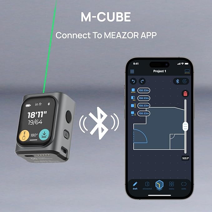 HOZO M-Cube Green-Beam Laser Measuring Tool, 164ft/50m, ±1/16 inch Accuracy, Small Size, High-Visibility Real Green Beam for Outdoor, Area/Volume/Pythagorean, LCD Display, Bluetooth App, Rechargeable
