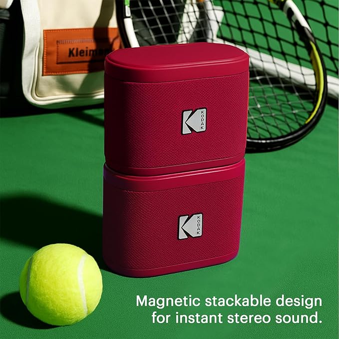 KODAK SOUNDBRIX Magnetic Splittable Bluetooth Speaker Portable Water Resistant Bold Sound 5H of Playtime Built in Battery Wireless Stereo Pairing Speaker Home Travel White Elephant Gifts for Adults