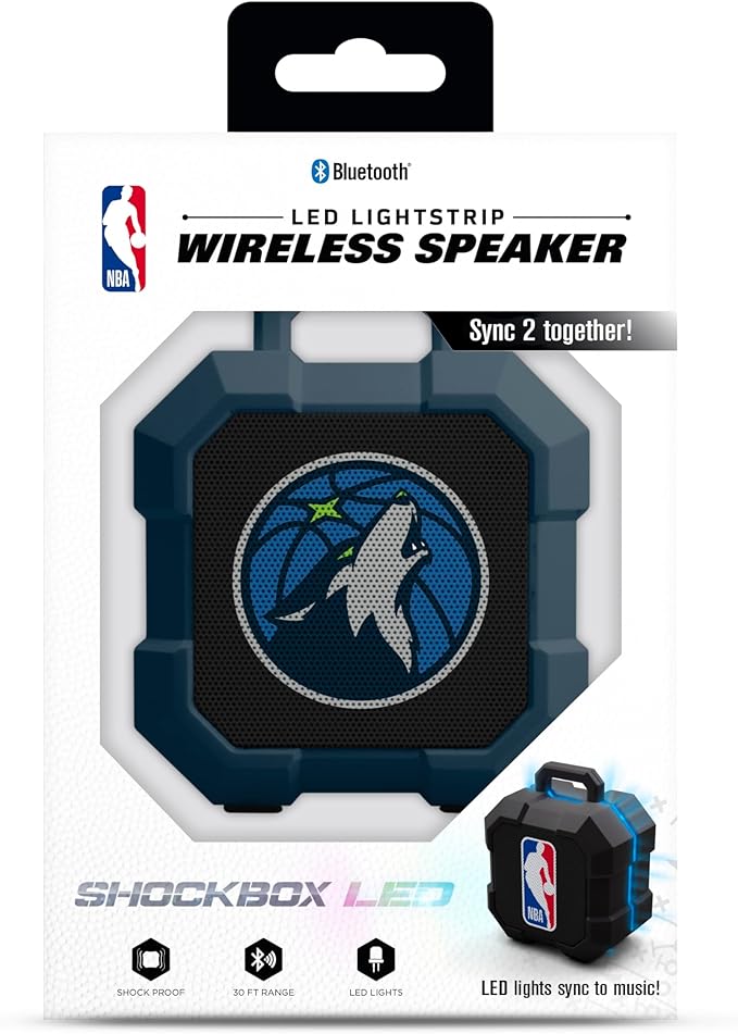 SOAR NBA Shockbox LED Wireless Bluetooth Speaker - Water Resistant IPX4, 5.0 Bluetooth with Over 5 Hours of Play Time - Small Portable Speaker - Officially Licensed NBA, Perfect Home & Outdoor Speaker