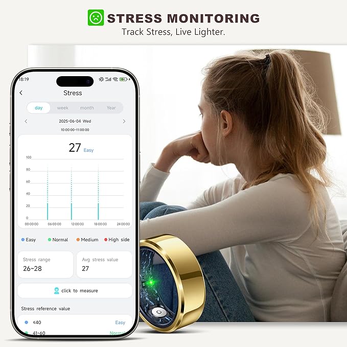 Smart Ring for Women Men, Fashion Minimalist Fitness Ring & Sleep Tracker Ring with Heart Rate, Blood Pressure,5ATM Waterproof Health Ring, No Subscription, Gifts for Women Men Gift (Gold,9)