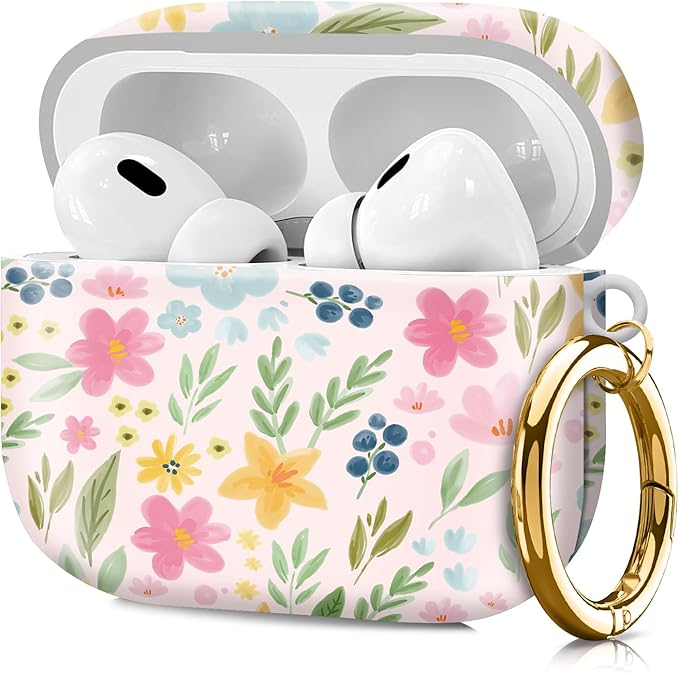 Compatible with Airpod pro 2nd/1st Generation Case Cover with Gold Round Keychain Cute Pattern Hard & Anti Slip Cover for Men Women & Girls（Beautiful Scenery）