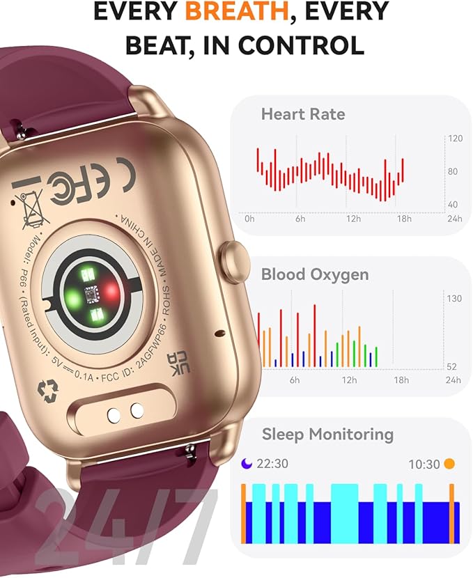 Smart Watches for Men Women(Answer/Make Call), Fitness Tracker Watch with Activity Counter/Sleep Monitor/ 110+ Sports Modes,Smart Watch for Android iPhone iOS Compatible (Wine Red, 1.83)