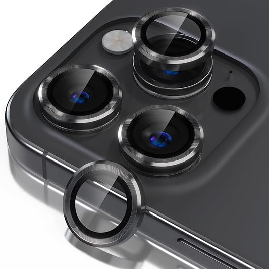 Misea Compatible for iPhone 16 Pro/iPhone 16 Pro Max Camera Lens Protector, Ultra-HD Tempered Glass Camera Cover Screen Protector Metal Individual Ring Protector Decoration Accessories, Black