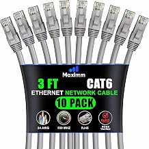 Maximm Cat6 Ethernet Cable 3 Ft, 10 Gbps 550 MHz, Gray, 10 Pack - Image 1