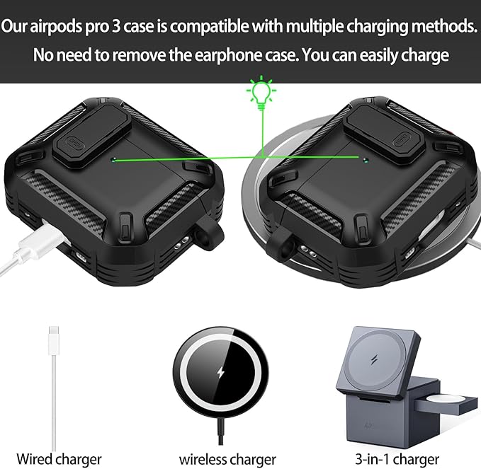 for AirPods Pro 3 Case, Secure Lock Cases Cover with Carabiner Compatible with Airpods Pro 3rd Generation Case, Full Body Shockproof Protective AirPod Case for Men Women(Gray)