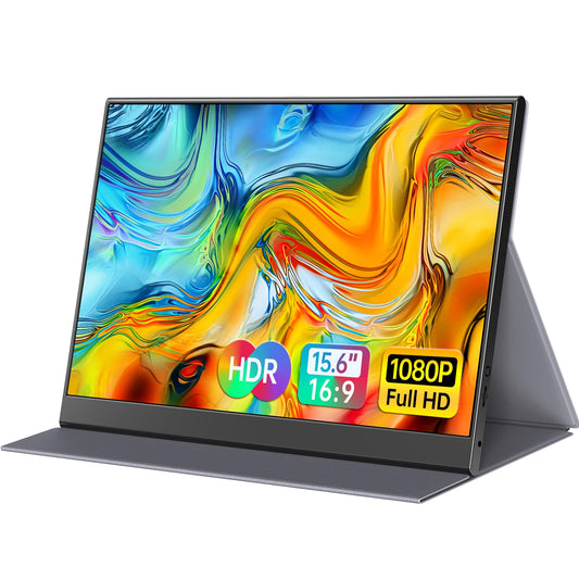 ForHelp 15.6inch Portable Monitor,1080P USB-C HDMI Second External Monitor for Laptop,PC,Mac Phone,PS,Xbox,Swich,IPS Ultra-Thin Zero Frame Gaming Display/Premium Smart Cover