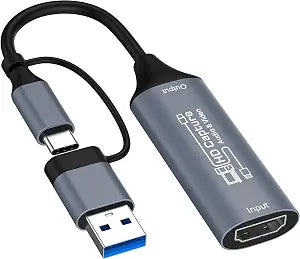 Video Capture Card, HDMI to USB/USB-C Capture Card for Streaming, 1080P 60fps Video Capture Device for Game Recording, Compatible for Windows,Quest 3, Switch, OBS, PS4/PS5