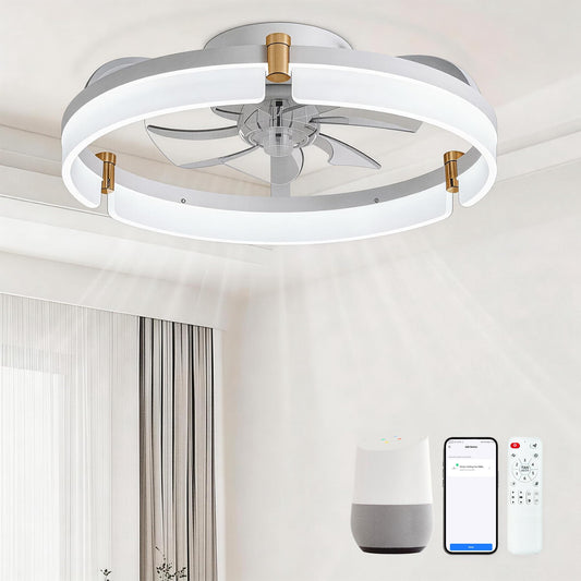 Smart Ceiling Fans with Lights Remote - 20'' WiFi Alexa Flush Mount Low Profile Modern Ceiling Fans for Bedroom - Stepless Color Temperature and 6 Speeds - White