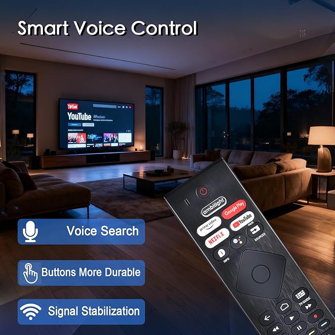 Voice Replacement Remote for Philips Smart TV: Universal Control for Philip 4K Ultra HD Smart Android TV with Google Assistant.for 43" 50" 55" 65" 75" Class 5704 5504 5604 5806