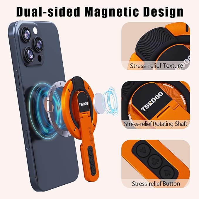 3-in-1 Magnetic Phone Grip Stand with 360° Roration Angle Adjustment, Silicone Finger Ring & Fidget Toy Design, Gym Dual-Sided Magnetic Phone Kickstand for All Phones