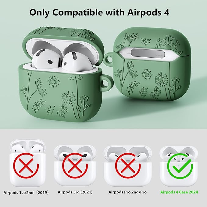 Floral Case for Apple Airpods iPods 4 Case Cover Women-VISOOM 2025 3D Silicone Airpod iPod 4th Generation Protective Cases Cute with Keychain for AirPod Earbuds 4th Gen Wireless Charging Cases