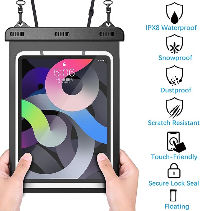 Universal iPad Waterproof Case Dry Bag Pouch for IPad Pro 11" iPad Pro 10.5" IPad 11th/10th/9th/8th iPad Air 6/5/4 10.9" New iPad 9.7 Galaxy Tab S10/S9/S8 S10/S9 FE Galaxy Tab A8/A9+/S6 Lite