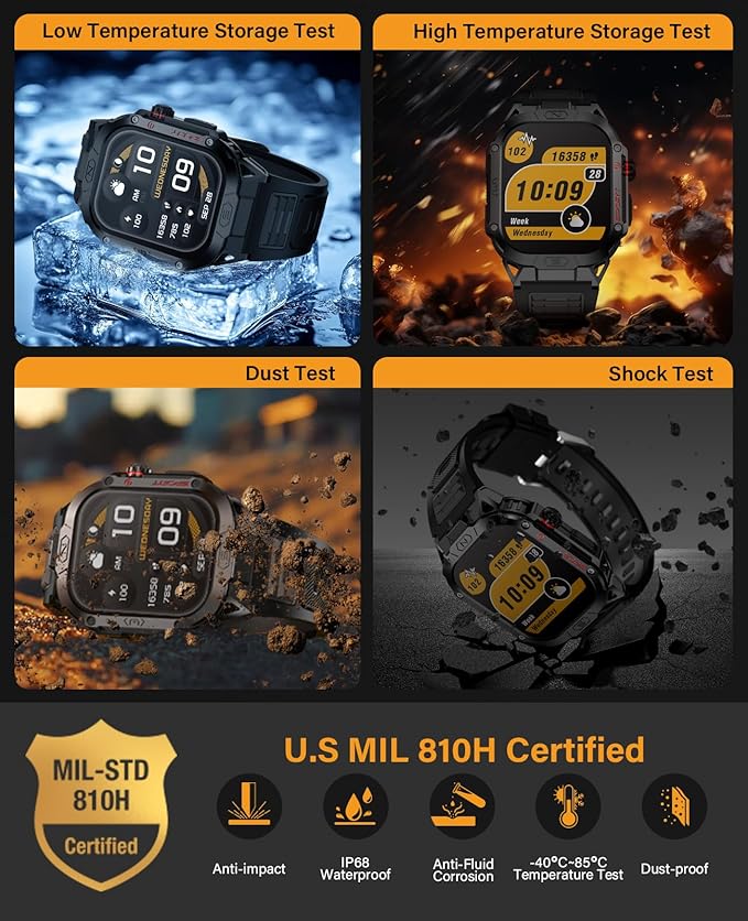 SOUYIE Military Smart Watch for Men Answer/Make Call, 2.02" Outdoor Sport Smartwatch with Flashlight, Heart Rate Blood oxygen Blood Pressure Sleep, 100+ Sport Modes Fitness Tracker for Android and iOS
