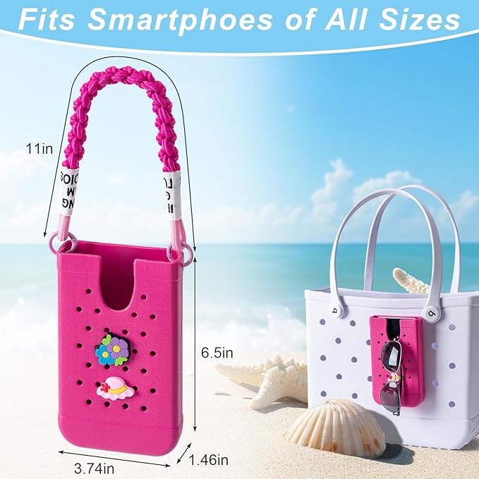 Phone Holder for Bogg Bags, Cell Phone Case Holder Compatible with All Bogg Bags, Phone Holder Accessories for Beach Tote Bags (Hot Pink)