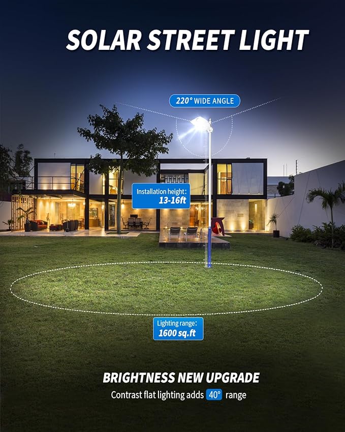 Solar Street Lights Outdoor 700000LM, Bright LED Street Lights with Motion Sensor and Remote, Dusk to Dawn Waterproof Security Lights for Yard, Driveway, Parking Lot