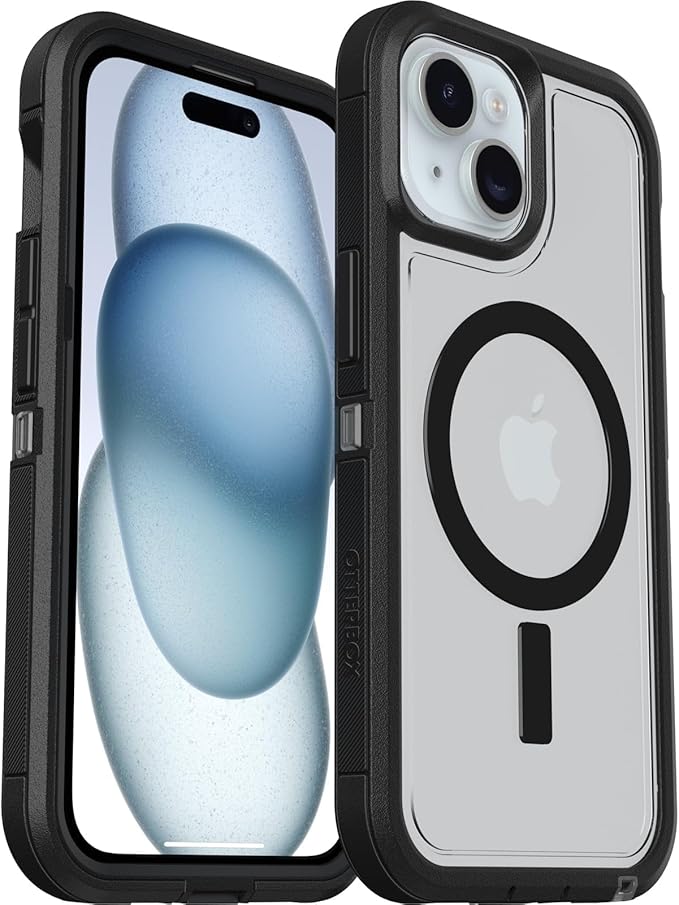 OtterBox iPhone 15, 14, 13, iPhone 17e, 16e Case - Defender Series XT - Built-in MagSafe - Rugged - Port Protection - Lanyard Attachment - Non-Retail Packaging - Clear/Black