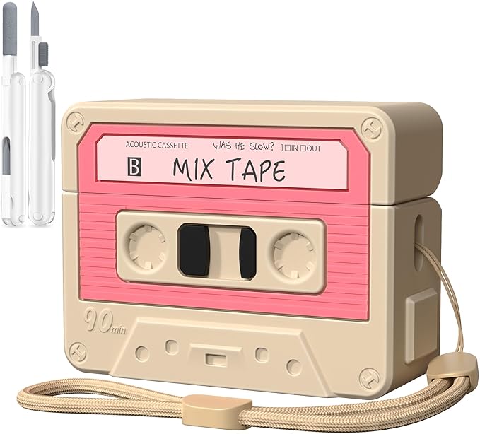 AirPods Pro 3 Case Cover, KOREDA Funny Cassette Tape Design Case for Airpods Pro 3rd Generation 2025, Cute Cartoon Fashion Silicone Protective Case for Women Men (Cinnamon Powder)