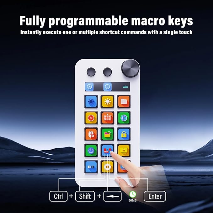 Macro Pad,Macro Shortcut Keyboard,With15 Customizable Macro Keys,Three Modes (Shortcut Keys,Calculator and Numeric Keypad),Work for OBS,PowerPoint,Photoshop and Adobe Premiere Pro(N1 White)