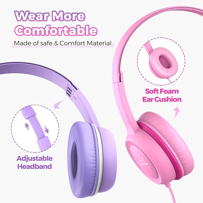 Kids Headphones - Wired with 3.5mm Jack, Volume Limiting for Kids, Adjustable for Boys/Girls/School