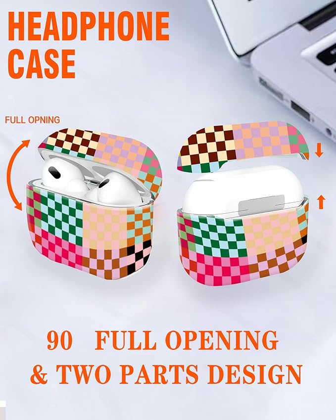Compatible with Airpod Pro 2nd/1st Generation,360° Full Protection Cover for Girl Women,Hard Case Portable & Shockproof for Airpod Pro 2nd Charging Case 2023/2022/2019(Checkered Colorful)