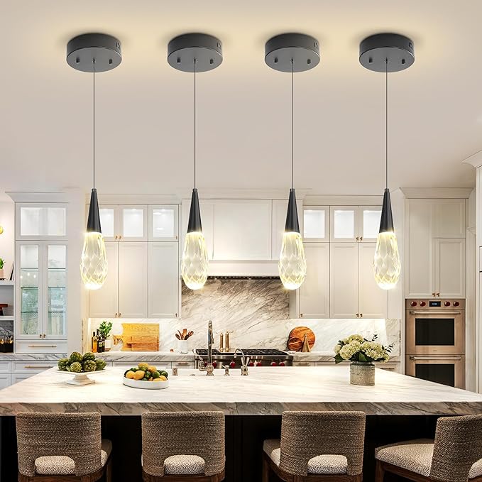 Pendant Light Kitchen Islan 1-Light Black Small Chandelier Modern Crystal Pendant Light Fixture for Dining Room, Living Room,Bedroom, Foyer