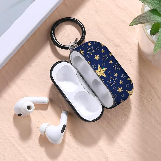 for Airpods Pro Case, Cute Cool Golden Stars Pattern TPU Soft Cases for Airpods Pro Case 1st Gen, Shockproof for Airpods Pro 2019 Case Men Women with Cleaner Kit & Keychain