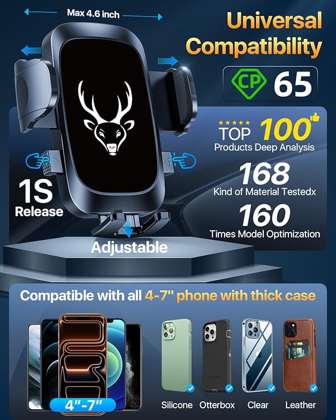 【98+LBS Strongest Suction & Military-Grade】 2025 Ultimate Car Phone Mount【Patent & Safety Cert】 Cell Phone Holder Truck Stand for Dashboard Windshield Vent for iPhone 17 Pro Max Samsung Graphite Black