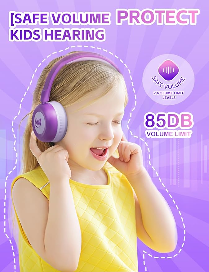 gorsun Kids Bluetooth Headphones,Toddler Headphones with Microphone,85dB Volume Limited,Bluetooth 5.3 Twistable Lightweight Kids Wireless Earphones for Boy Girl Tablet Travel School