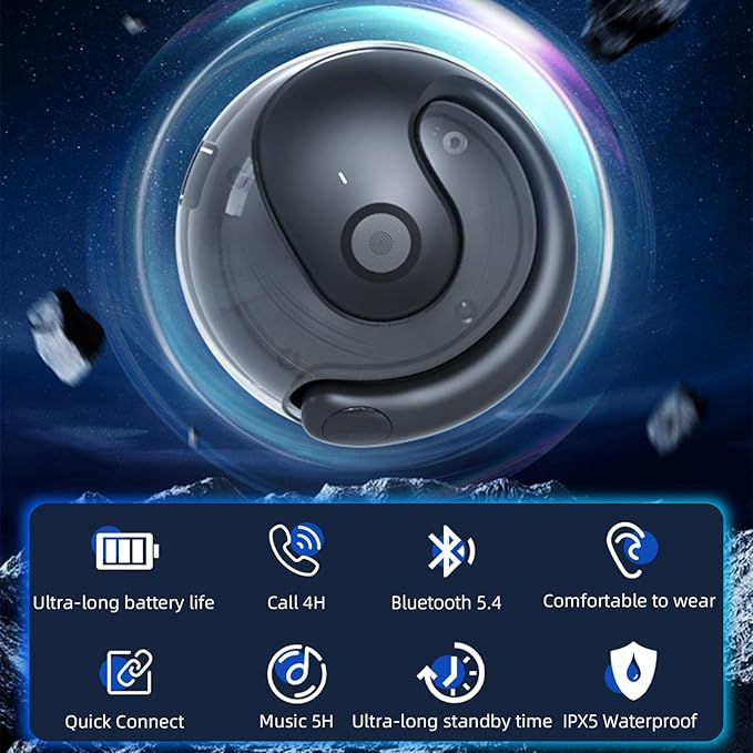 Wireless Earbuds Open Ear Buds Ows Bluetooth Headphones Outside Ear Wireless Hang-ing Headset IPX5 Waterproof Headset with Mic Bone Air Conduction Earbuds for Sports/Workout/Running