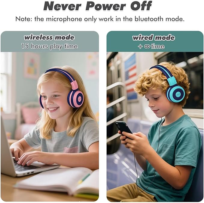 SIMOLIO Kids Headphones Bluetooth 2 Pack with 75dB,85dB,94dB Volume Limit, Wireless Kids Headphone with Mic & Hard Case, Children Headsets with Share Jack for Girls Boys, Toddlers (Pink+Mint)