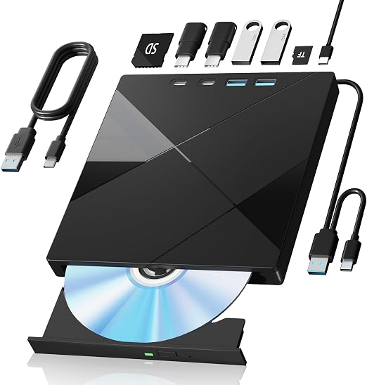 Wbacon 7 in 1 External CD/DVD Drive for Laptop, USB 3.0 External DVD Drive - Image 6