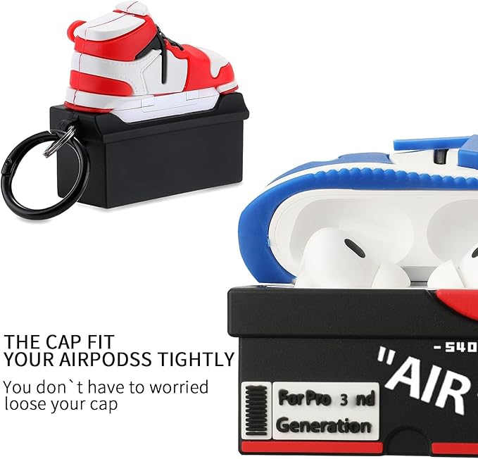 [2Pac] Compatible Airpods Pro 3 Case (2025),Cute Cartoon Shoe Box Soft Silicone Protective Cases for Apple AirPods Pro 3rd Generation Case,Airpod Pro 3 Cover with Keychain for Women Men,Red+Deep Blue