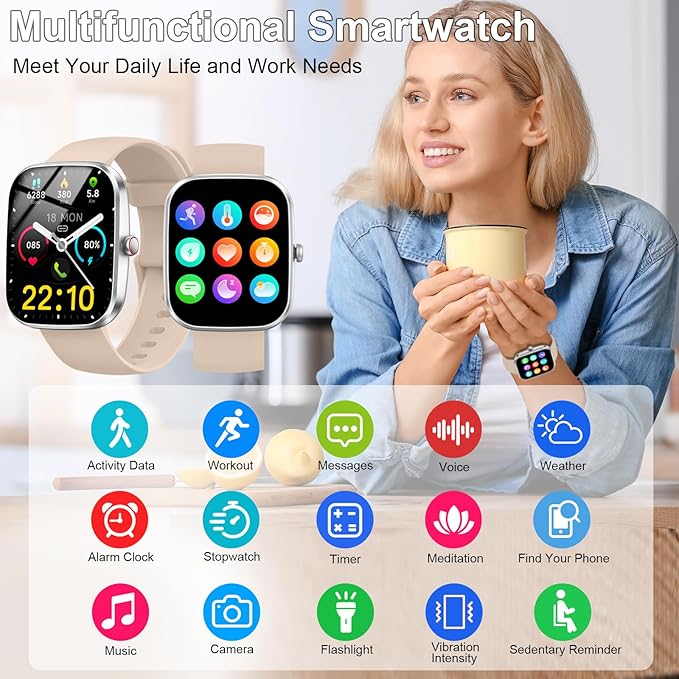 Smart Watch for Men Women(Answer/Make Calls), 1.96" HD Smartwatch, Fitness Tracker with 110+ Sport Modes, IP68 Waterproof, Heart Rate/Sleep/Step Monitor, Pedometer, Activity Tracker for Android iOS
