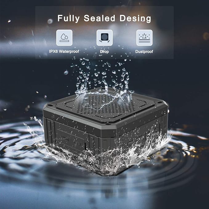 Solar Speaker Portable IPX6 Waterproof Bluetooth Speakers 15 Hours of Playtime Rich Stereo Bass Shockproof Dustproof for Home and Outdoor Wireless Speaker(1-Pack)
