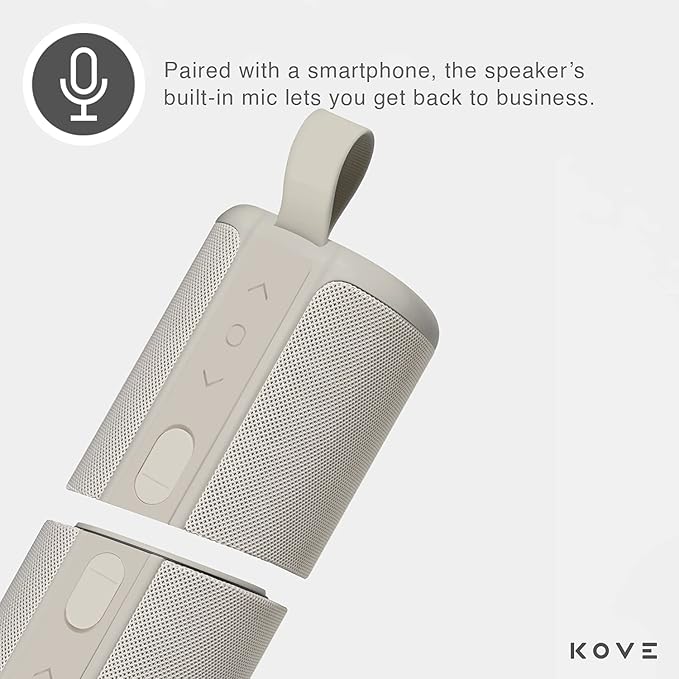 KOVE Commuter 2 Portable Speaker - Stone Bluetooth Speakers, Wireless with HD Louder Volume, Deep Bass Subwoofer, Microphone, IPX7 Water Resistant - Perfect Boom Box for Home, Outdoor or Travel