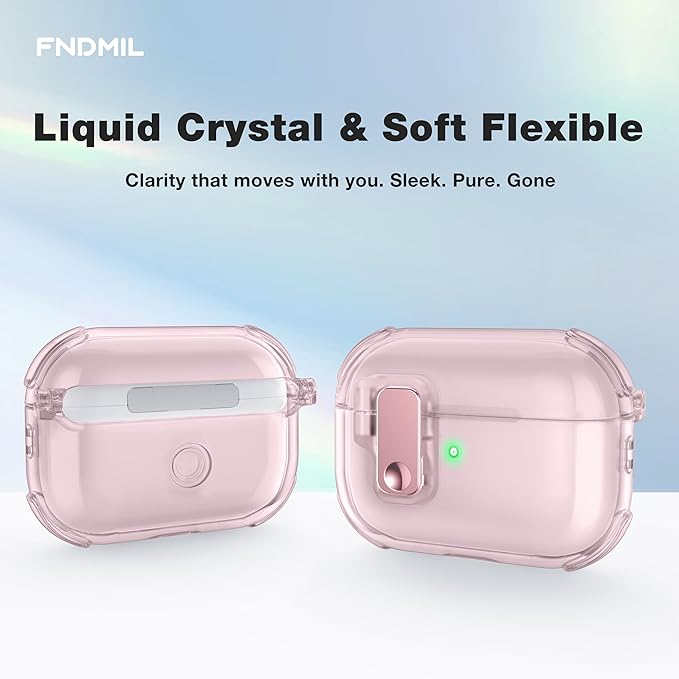 Clear Case for AirPods Pro 2 Case Cover with Lock Safety&Pop Up [Military Shockproof] Anti-Yellow Transparent Wireless Charging for AirPods Pro 2nd/1st Generation Case with Keychain,Clear Pink