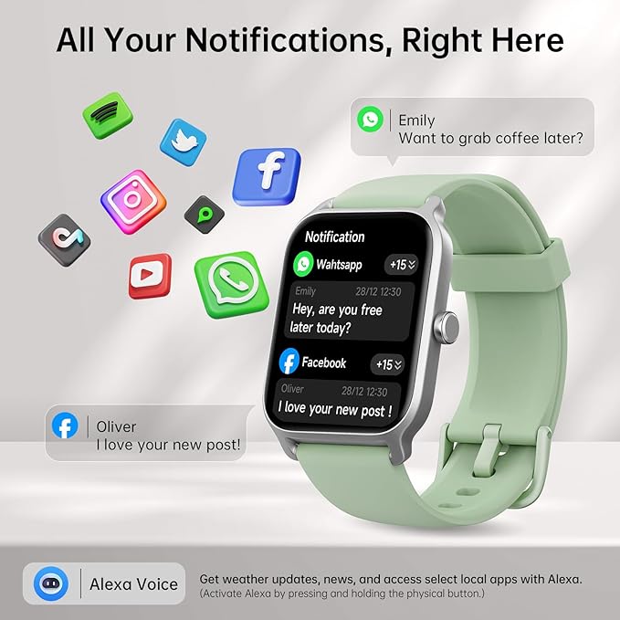 Tensky Smart Watch for Men/Women, 1.85'' HD Touchscreen Smartwatch for Android/iPhone/Samsung/(Bluetooth Call), Alexa Built-in, 100+ Sport Modes Fitness Digital Tracker, Sleep/Heart Rate/SpO2 Monitor