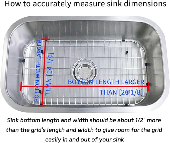 Kitchen Sink Grid 26-1/8"x14-1/4 - Heavy Duty Kitchen Sink Protector with Built-in Strainer & Center Drain, Non-Slip Rubber Feet & Scratch Resistant Bottom Guard