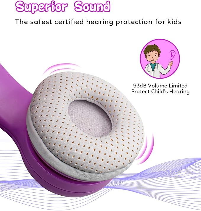 Unicorn Kids Headphones, Unicorn Bluetooth Headphone Foldable for Girls Boys Toddlers Tablet School Travel,Light Up Kids Wireless Headphone Birthday Gifts (Dark Purple)
