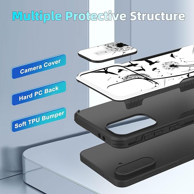 for Galaxy A36 5G/A56 5G Case Built in Slide Camera Lens Cover,Heavy Duty Shockproof Protection Dual Layer Case for Samsung Galaxy A36 5G/A56 5G 6.7" 2025,Dandelions and Birds