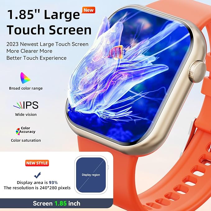 Hwagol Smart Watch (Answer/Make Call) 1.85inch Fitness Tracker, DIY Dials/Pedometer/Calories/Multiple Sport Modes/Voice Assistant, Smart Watches for Men Women Android iOS Phones