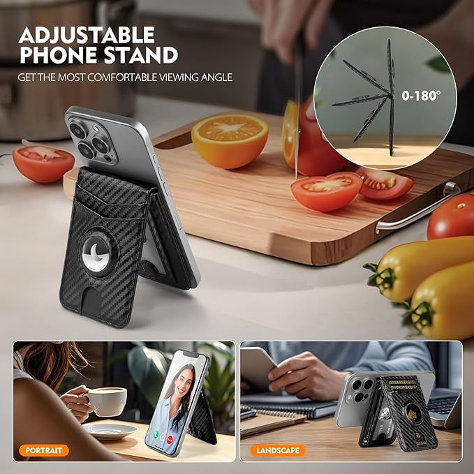 Compatible with Magsafe Case with RFID Blocking Card Holder AirTag pocket for iPhone 17/16/15/14/13/12 Pro/Pro Max/PlusSeries,Not Fit iPhone Mini,Carbon Black